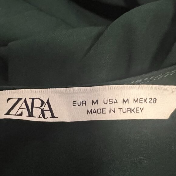 Zara Pleated Hem Dark Green Mini Dress Size M Zipper Back Party Cocktail Y2K - Picture 3 of 13